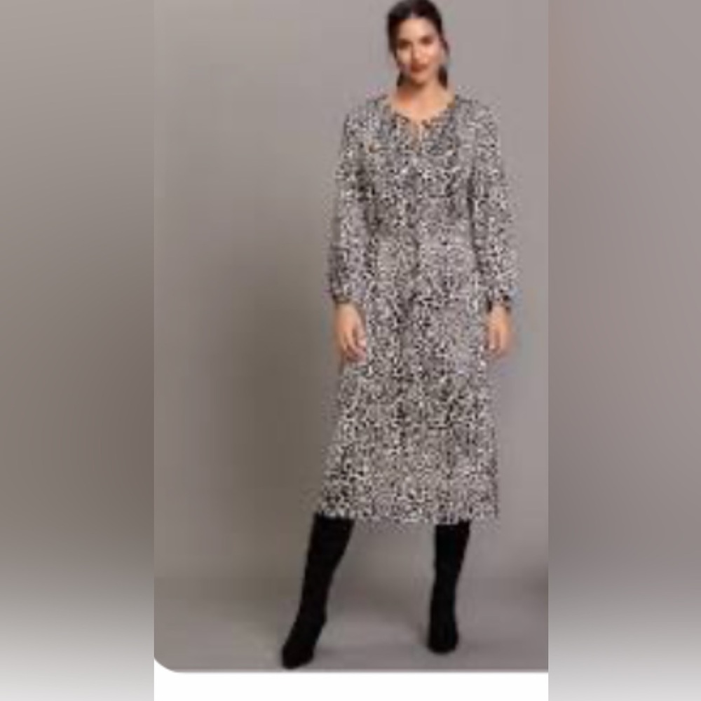 Olsen Leopard Print Long Sleeve Dress